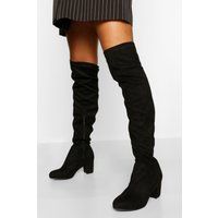Womens Wide Fit Low Block Heel Over The Knee Boot - Black - 7, Black | Boohoo.com (UK & IE)