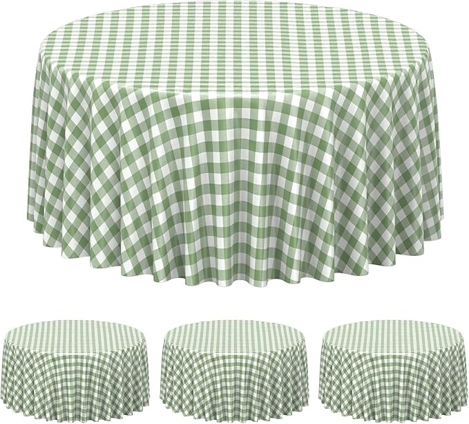 3 Pcs Sage Green Gingham Tablecloth Decorations, Disposable Round Green Checkered Tablecloth Buff... | Amazon (US)