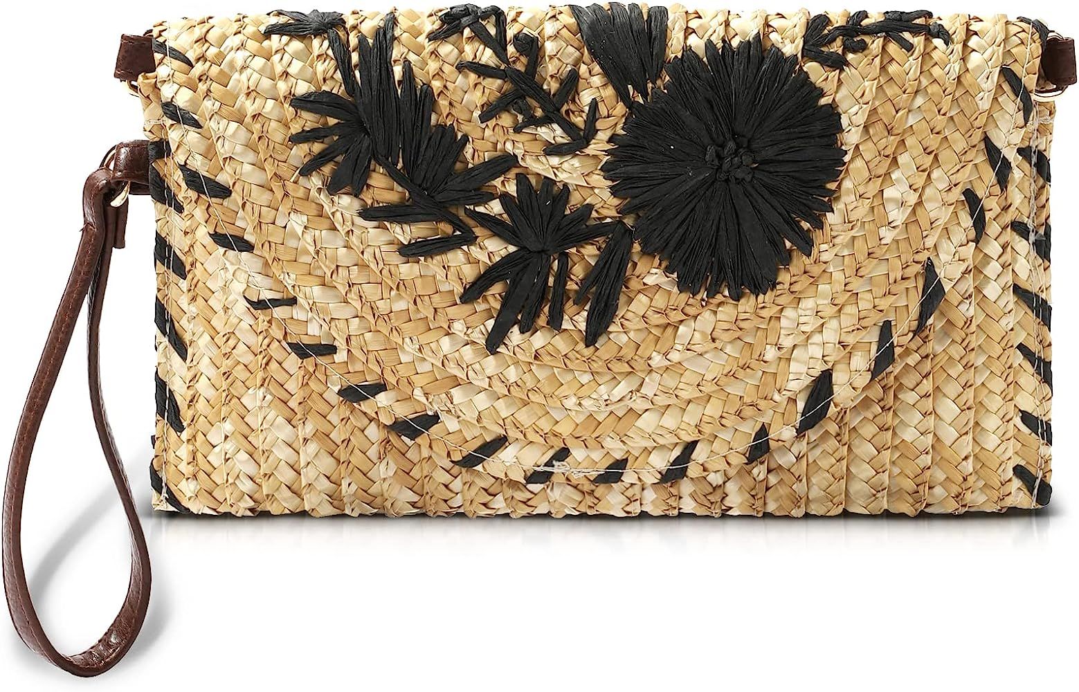 Straw Clutch Bags for Women Woven Shoulder Bag Straw Summer Beach Bohemia Embroidery Envelope Wal... | Amazon (US)