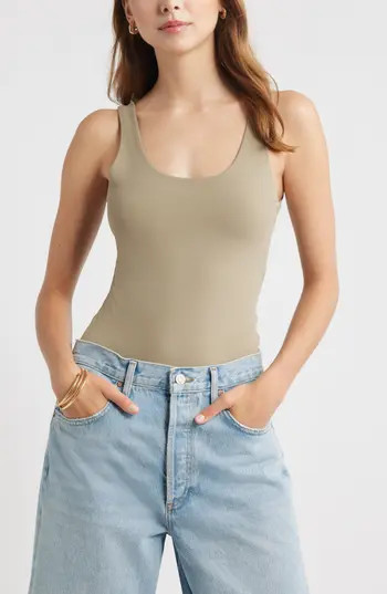 Open Edit Scoop Neck Bodysuit in Olive Trek at Nordstrom Rack, Size X-Large | Nordstrom Rack