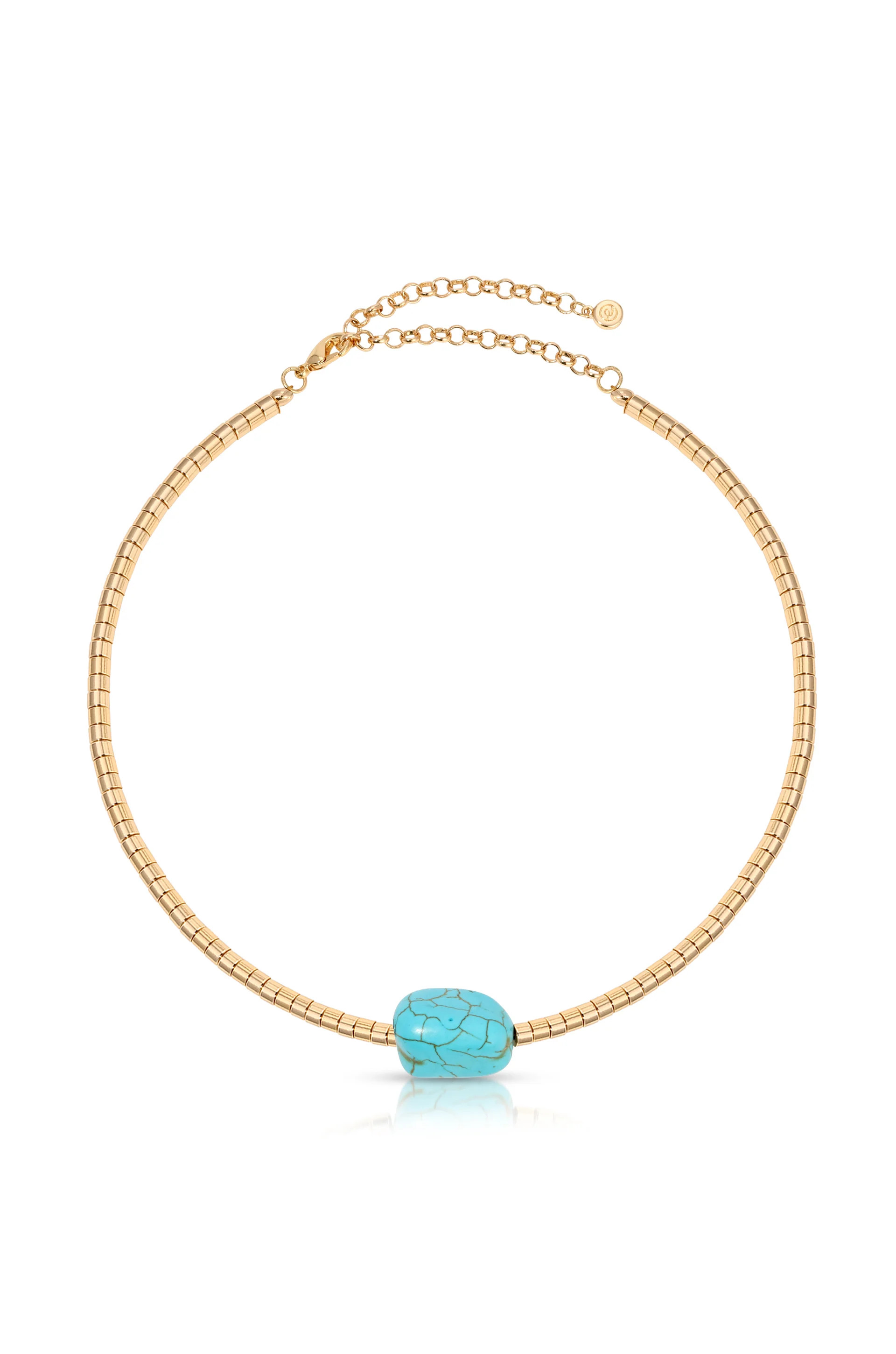 Gold Beaded Turquoise Nugget Necklace | Ettika