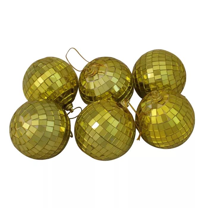 Northlight 6ct Gold Mirrored Glass Disco Ball Christmas Ornaments 2.75" (70mm) | Target