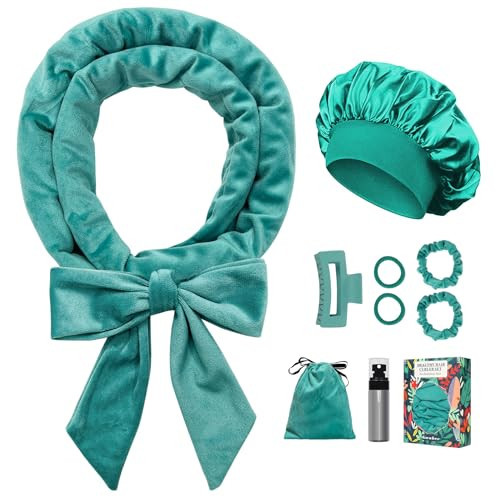 Gwabee No Heat Overnight Curl Headband, 70" Soft Ribbon Wrap for Long Hair, 9 PCS Hair Curling Rods Set - Blue Green | Amazon (US)