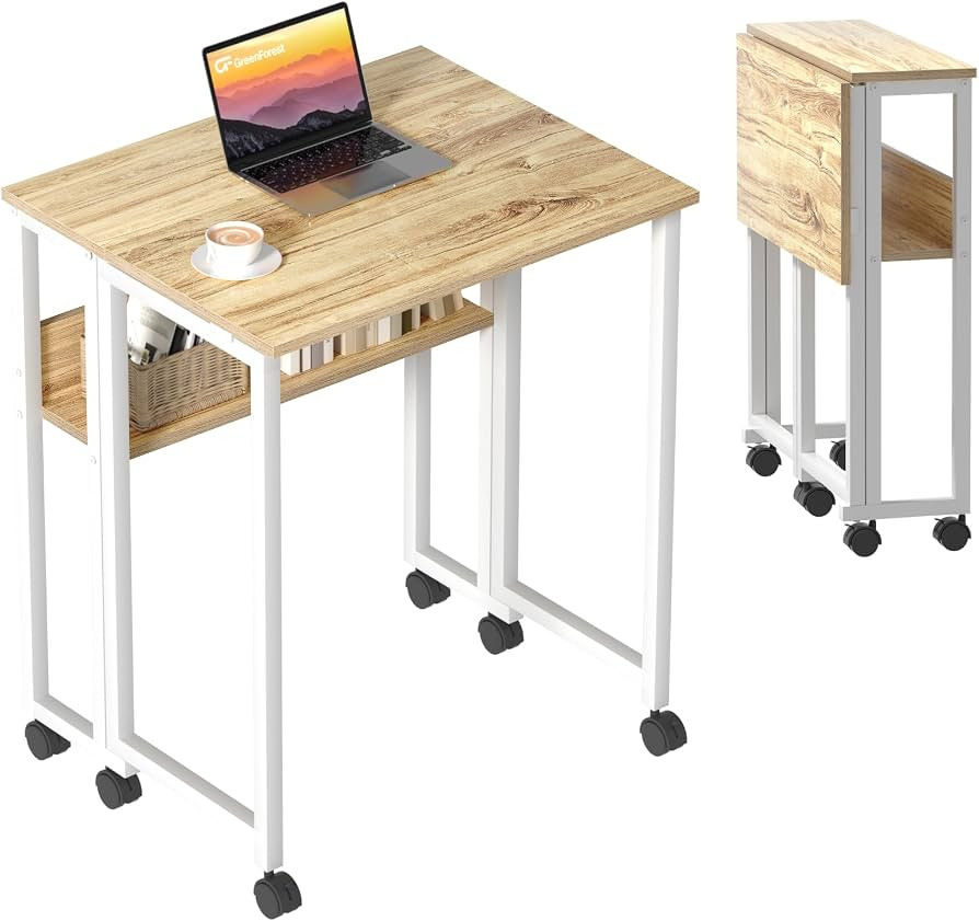 GreenForest Folding Desk Small Rolling Desk with Storage Shelf,24.8 inch Foldable Computer Desk w... | Amazon (US)