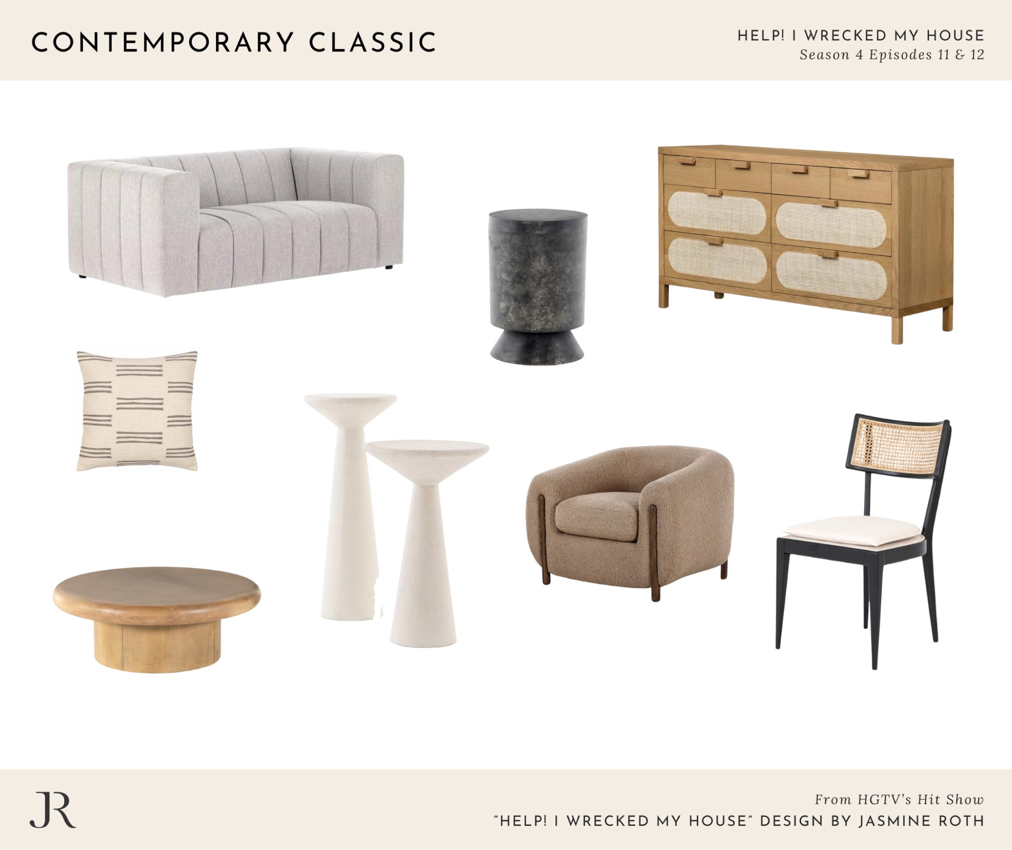 Shop the look - Help! I Wrecked My House Season 4 Episode 11 & 12 featuring a sophisticated and contemporary home design with neutral furniture and functional storage ideas #interiordesign #homedecor #budgetdecor #homedesign #livingroom

#LTKHome