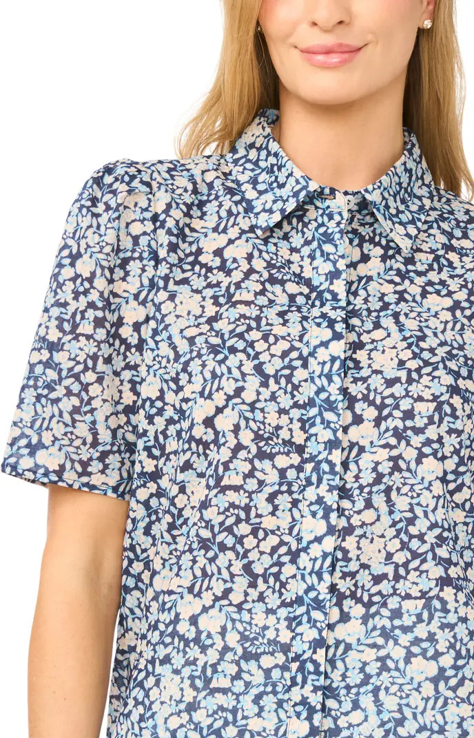 Halogen® Floral Puff Sleeve Button-Up Top | Nordstrom | Nordstrom