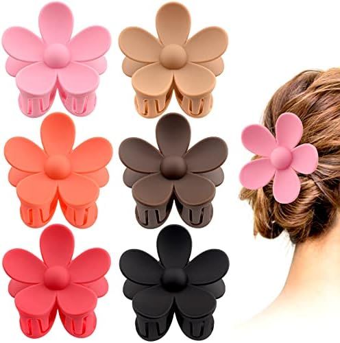 Amazon.com: 6 Pack 3 Inch Flower Claw Clips , Large Flower Hair Claw Clips for Women Thin Thick C... | Amazon (US)