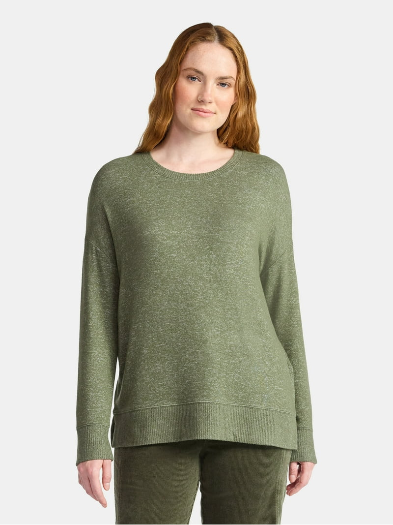 Time and Tru Women's Hacci Knit Tee with Long Sleeves, Sizes XS-XXXL | Walmart (US)