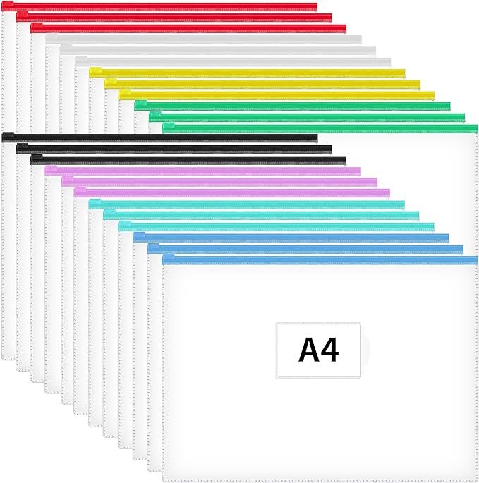 JARLINK 24pcs Poly Zip Envelopes, 8 Colors, A4 Letter Size Plastic Files Zipper Folders, Reusable... | Amazon (US)