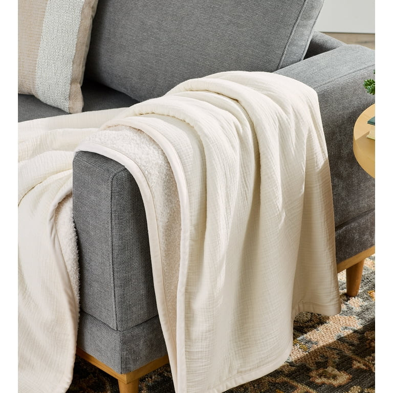 Better Homes & Gardens Gauze Reverse to Cozy Knit Super Soft Throw Blanket, Oversized, Vanilla Dr... | Walmart (US)