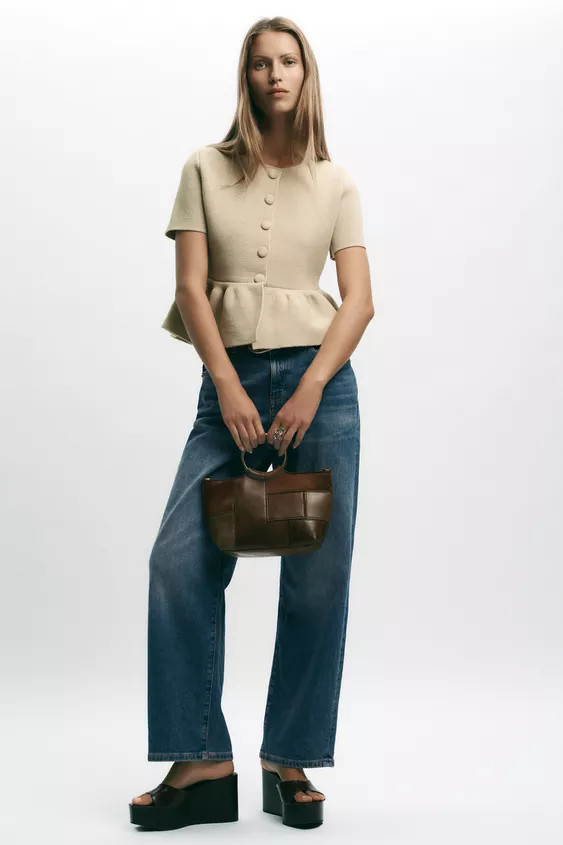 PEPLUM SHORT SLEEVE CARDIGAN | Zara US