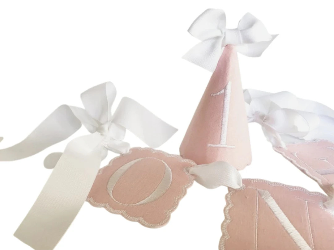 Classic Pink Keepsake 3 pc Birthday Set I Pink White Birthday Party Hat Highchair Banner Cake Top... | Etsy (US)