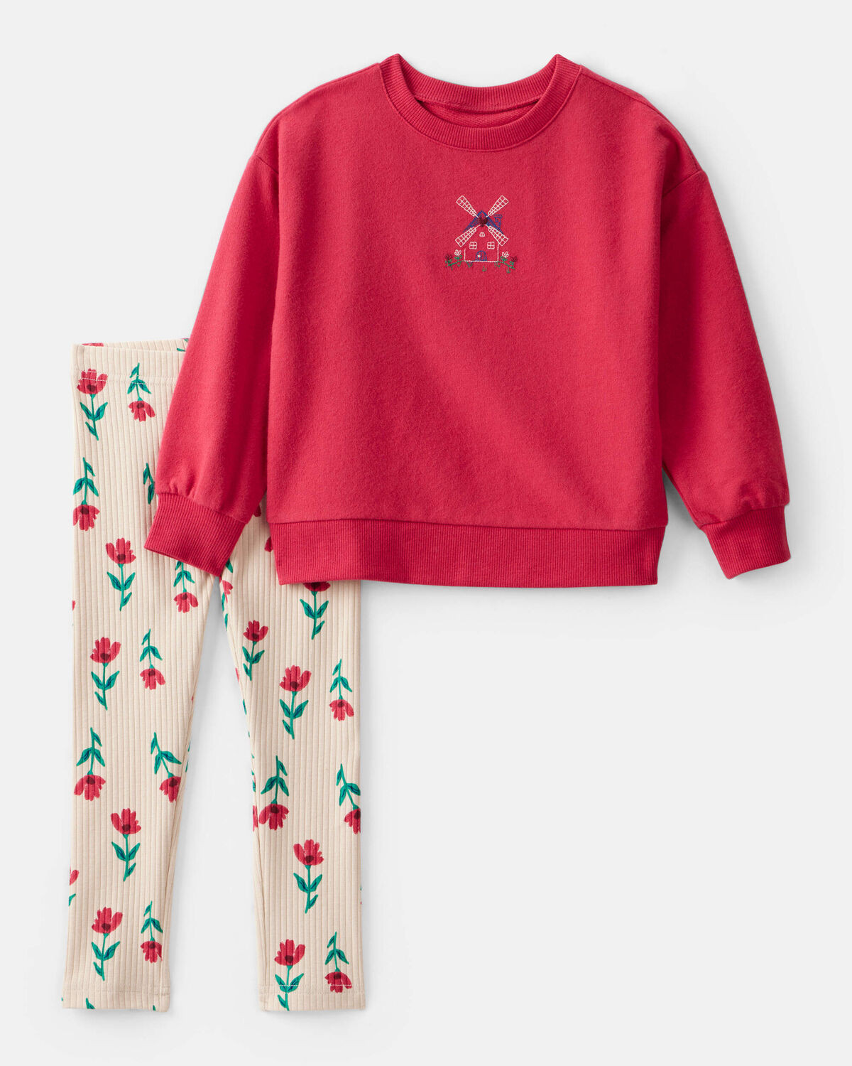 Toddler Girl Floral Windmill French Terry Long-Sleeve Tee & Pant Set - Red | Carter's Inc