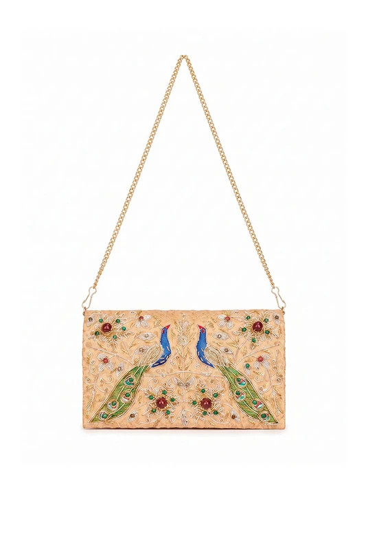Zari Embroidered Bag in Gold | Bohemian Traders
