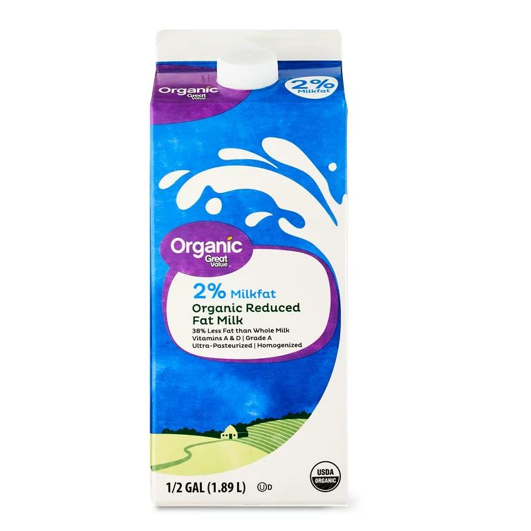 Great Value Organic 2% Reduced Fat Milk, Half Gallon, 64 fl oz | Walmart (US)