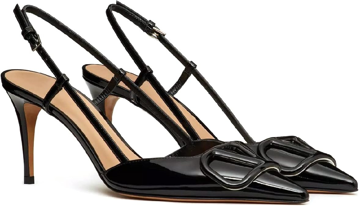 Women Heeled Slingback Sandals V Buckle Closed Pointed Toe Stiletto High Heels Slip-On Backless E... | Amazon (US)