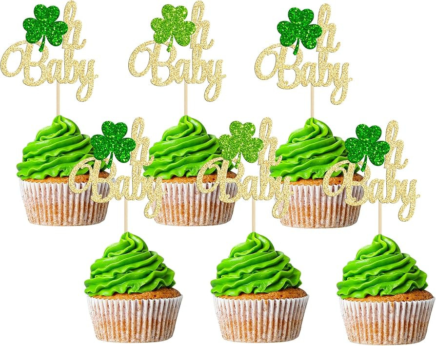 Gyufise 24Pcs Oh Baby St. Patrick's Day Cupcake Toppers Lucky Four Leaf Shamrock Babyshower Cupca... | Amazon (US)