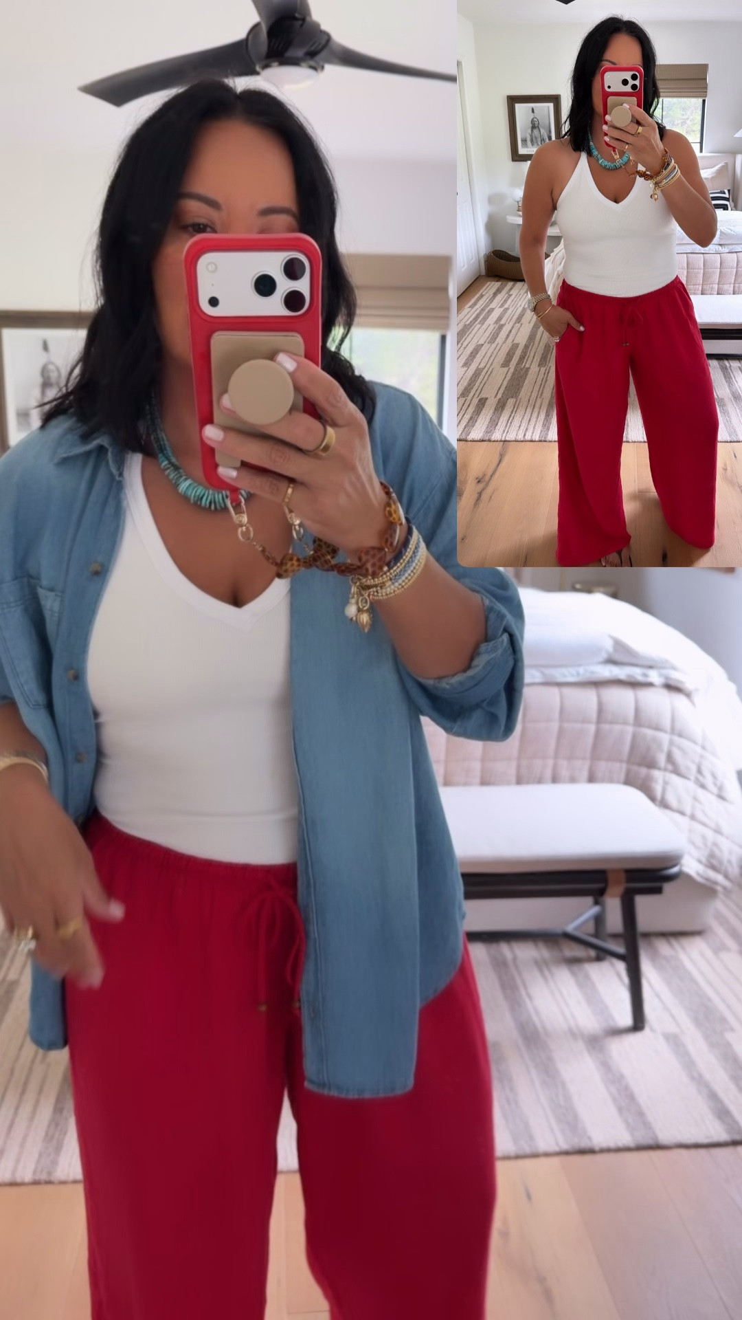 Button up size medium (it’s oversized), tank size medium (no bra required), pants size medium (they are perfectly oversized), shoes fit tts.

#LTKTravel #LTKMidsize #LTKOver40