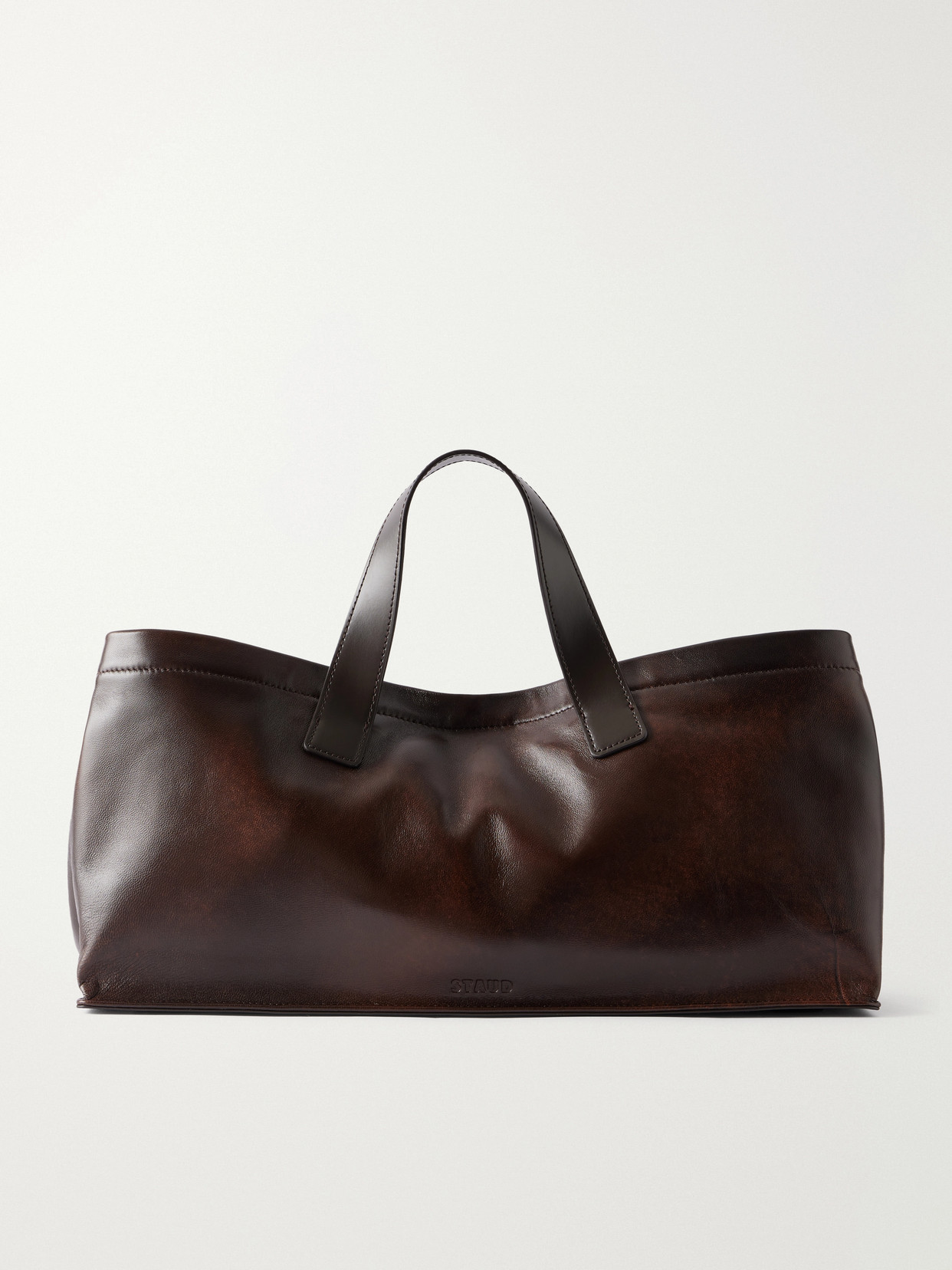 STAUD - Port Logo-debossed Leather Tote - Brown | NET-A-PORTER (US)