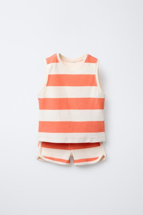 STRIPED TOWEL T-SHIRT AND BERMUDA JOGGING SET | Zara US