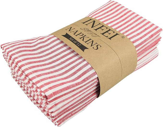 Plain Striped Cotton Linen Blended Dinner Cloth Napkins - Set of 12 (40 x 30 cm) - for Events & H... | Amazon (US)