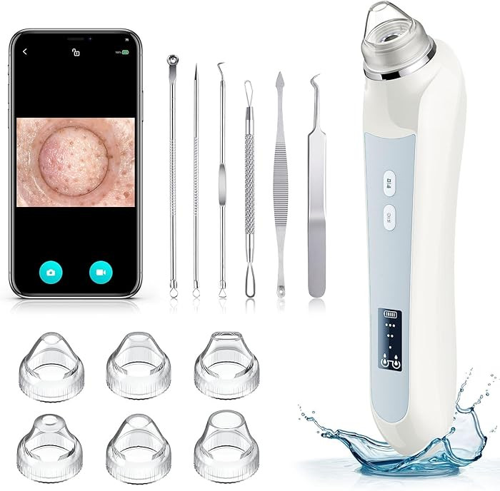 Facial Pore Blackhead Remover Vacuum, 1080P Camera Blackhead Remover, 20x Zoom, 8 LEDs ＆ 3 Suct... | Amazon (US)
