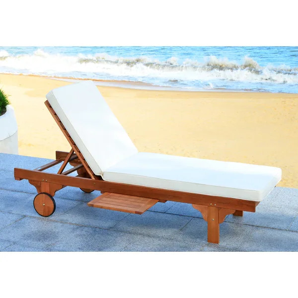 SAFAVIEH Outdoor Living Newport Brown Cart Wheel Adjustable Chaise - 27.6" x 78.7" x 14.2" | Bed Bath & Beyond