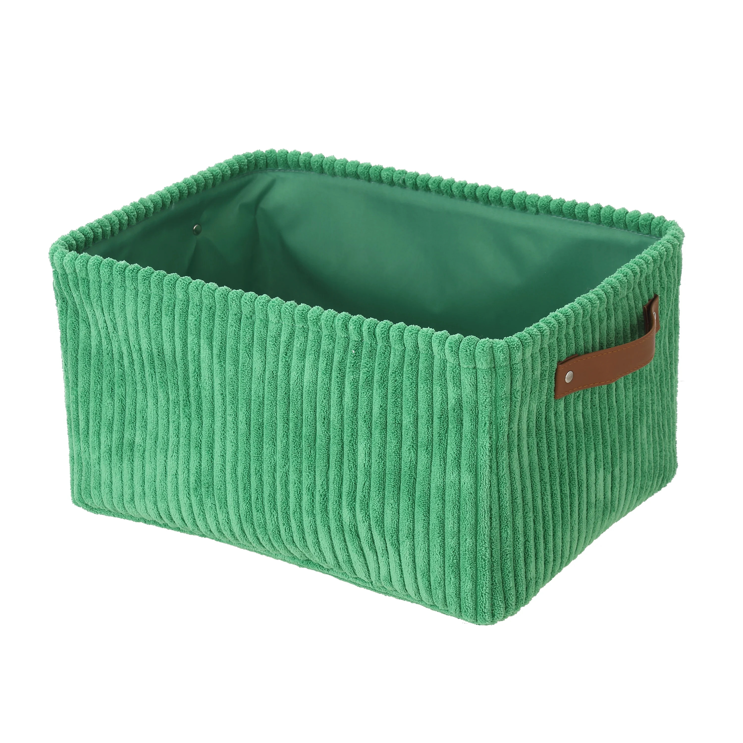 Mainstays Green Corduroy Decorative Storage Basket with Leather Handles | Walmart (US)