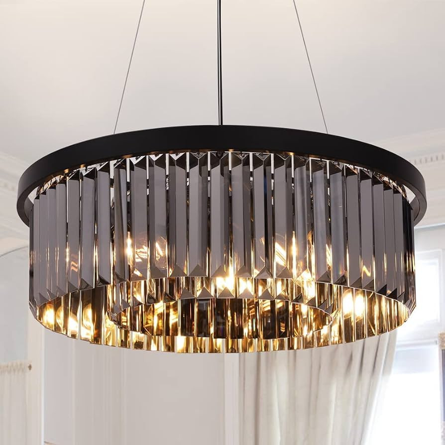 Wellmet Black-Crystal Chandelier for Foyer Dining Room, 6 Lights Modern Crystal Pendant Light, Vi... | Amazon (UK)