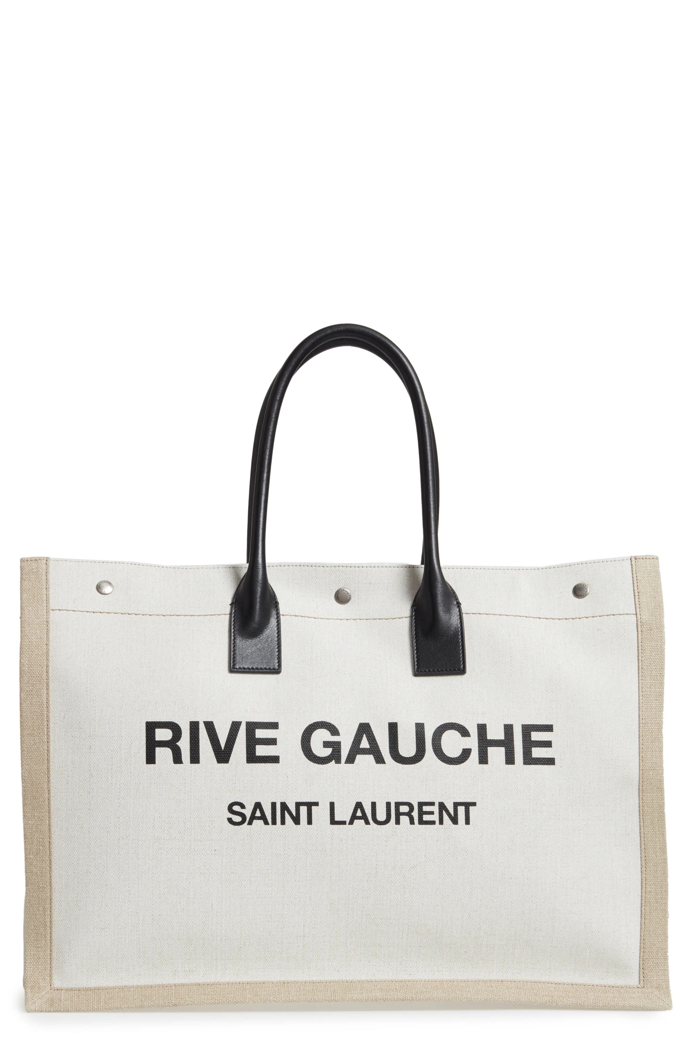 Saint Laurent Noe Rive Gauche Logo Linen Tote - | Nordstrom