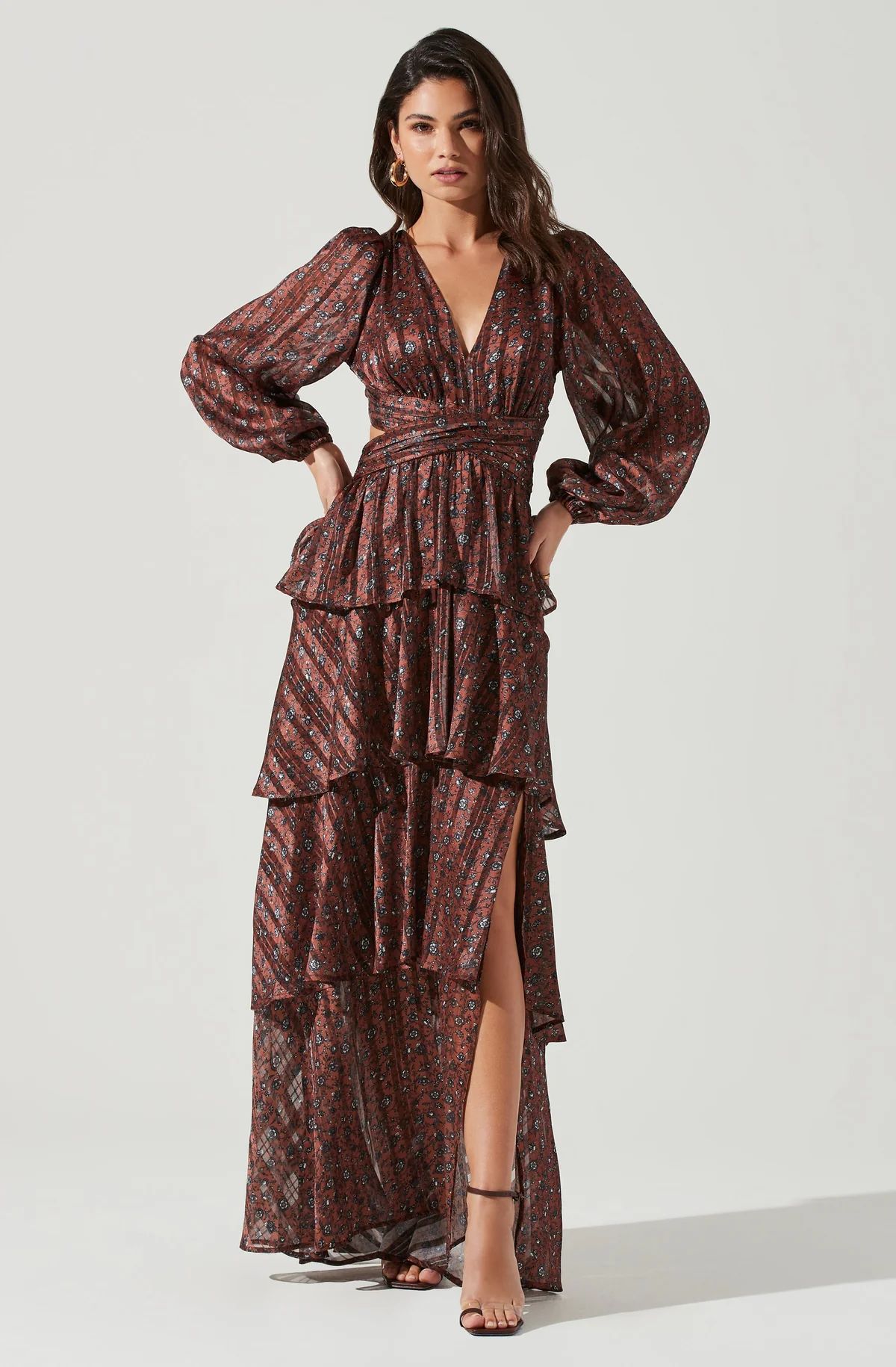 Anora Floral Tiered Maxi Dress - Copper black ditsy / S | ASTR The Label (US)
