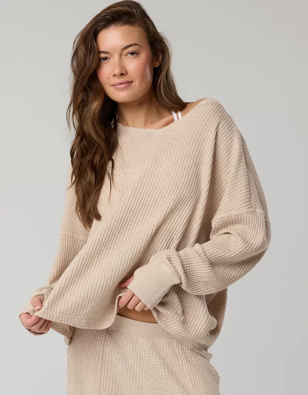OFFLINE By Aerie Wow! Waffle Notch Neck Long Sleeve T-Shirt | Aerie