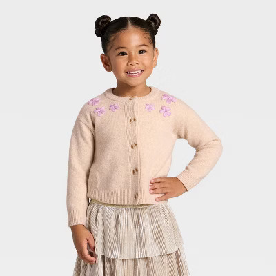 Toddler Girls' Crewneck Cardigan - Cat & Jack™ Oatmeal 18M | Target