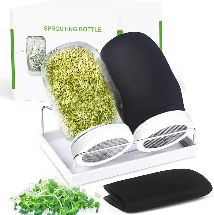 Seed Sprouting Kit, 2 Large Wide Mouth Mason Jars with Sprout Lids, Blackout Sleeves, Drain Tray,... | Amazon (US)