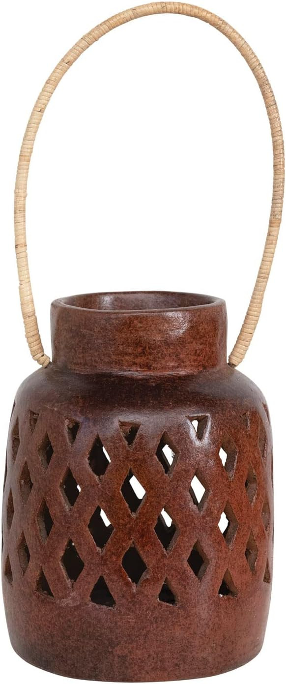 Creative Co-Op Handmade Terra-Cotta Cut-Outs and Rattan Wrapped Handle, Reactive Glaze Lantern, 7... | Amazon (US)
