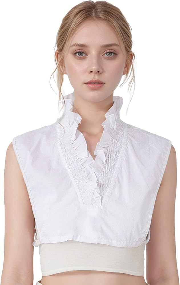 Eyibenlilan Victoria Cotton Breathable Fabric Shirts Elegant Ruffle White Collar V Neck Elegance ... | Amazon (US)