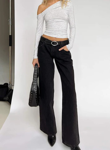 Ellanor Low Rise Straight Leg Jean Washed Black | Princess Polly US