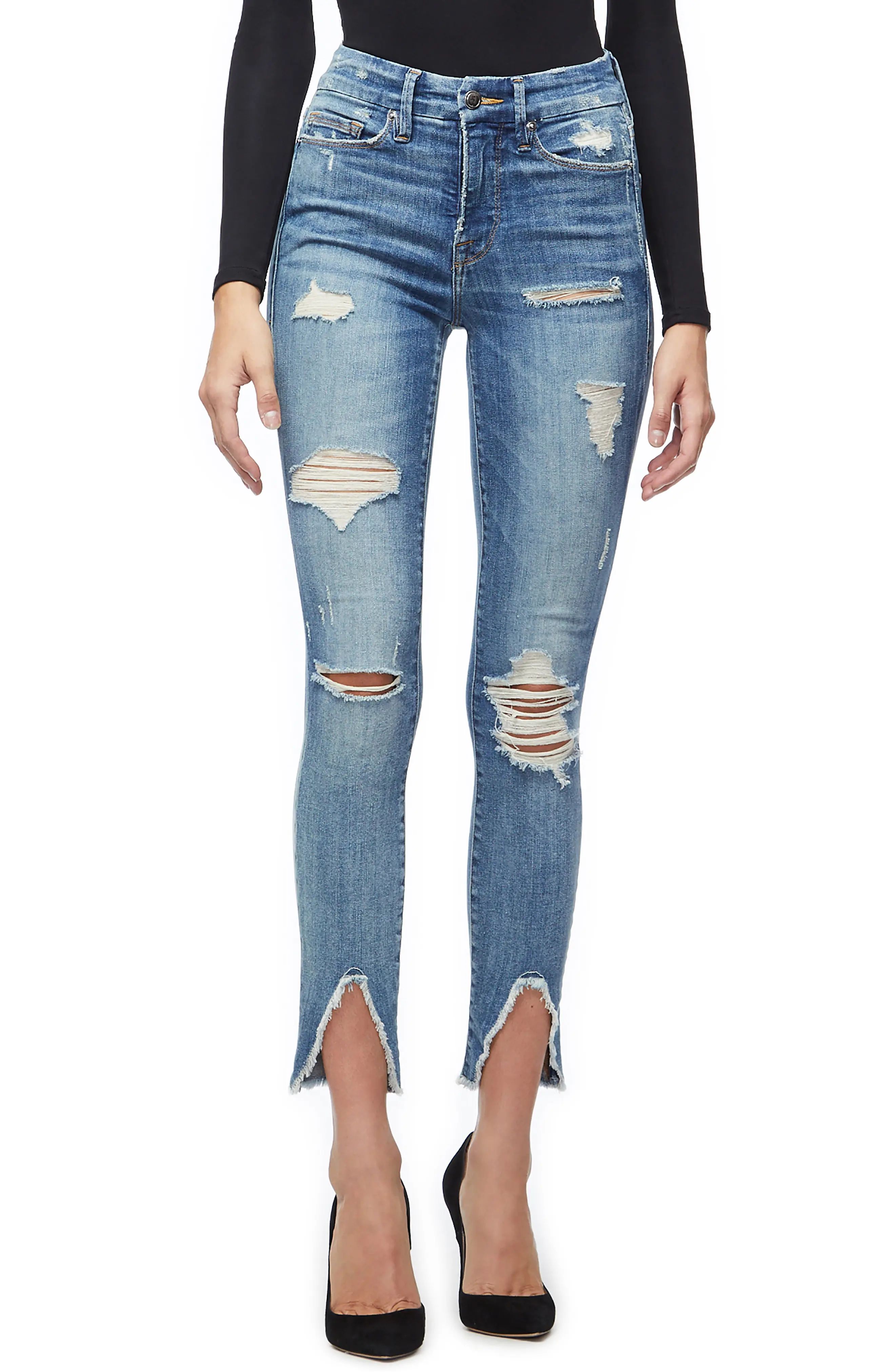 Good American Good Legs Ripped Skinny Jeans (Blue 218) (Regular & Plus Size) | Nordstrom