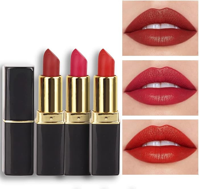 evpct 3Pcs Red Matte Lipstick Set for Older Women Long Lasting, Dark Light Bright Ruby Berry Red ... | Amazon (US)
