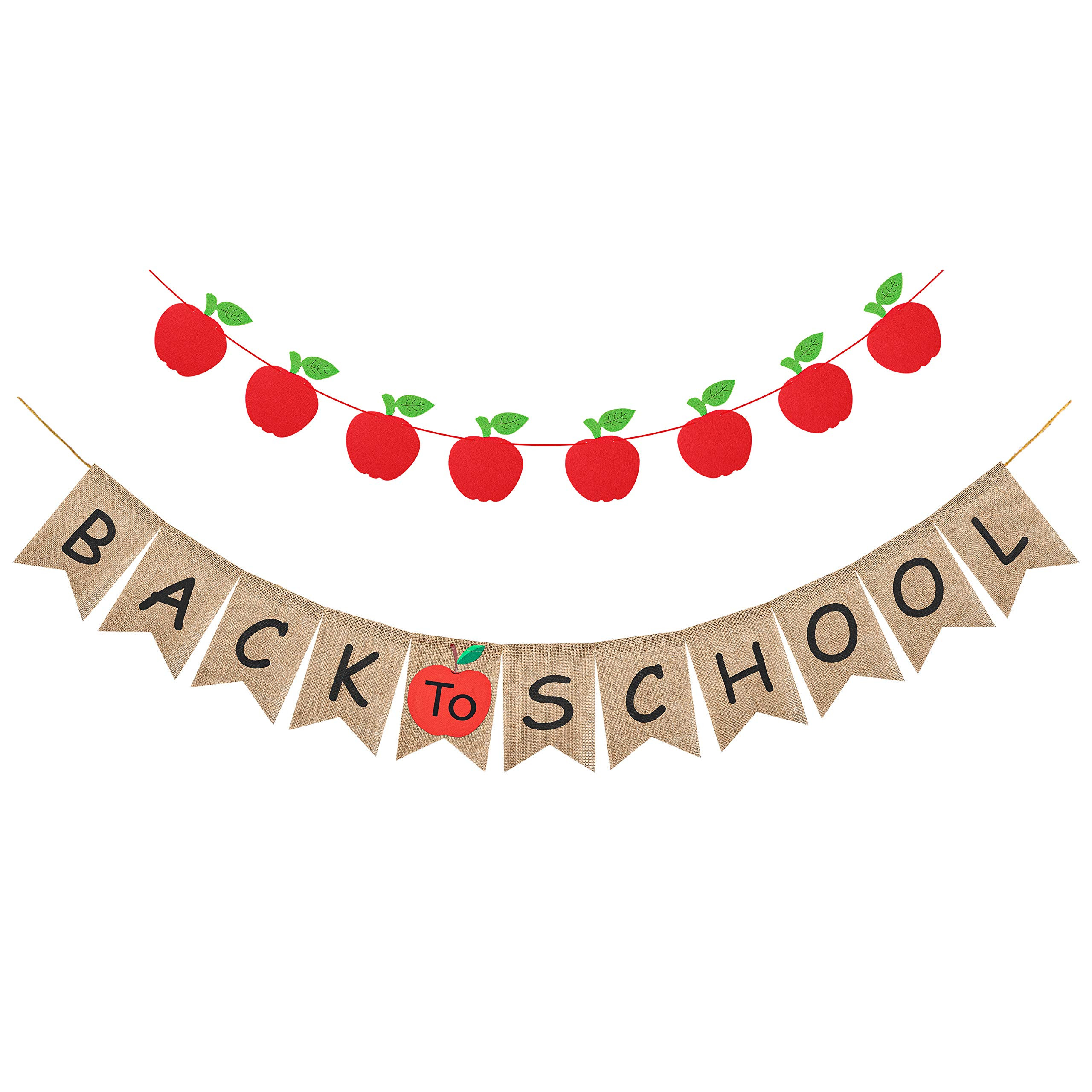 MALLMALL6 Back to School Burlap Banners Felt Apple Garland Banner Flags Classroom Decorations Sch... | Amazon (US)