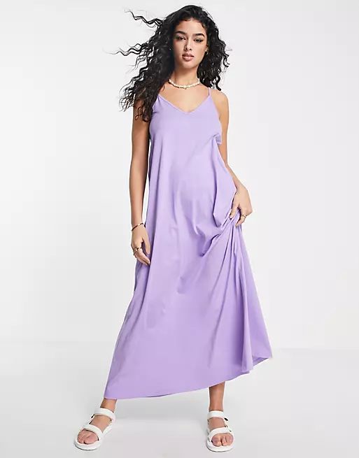 ASOS DESIGN v neck maxi dress with open back in lilac | ASOS (Global)