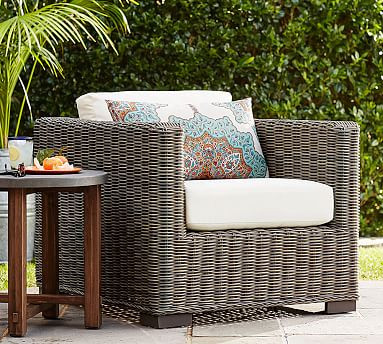 Huntington All-Weather Wicker Square Arm Lounge Chair | Pottery Barn (US)