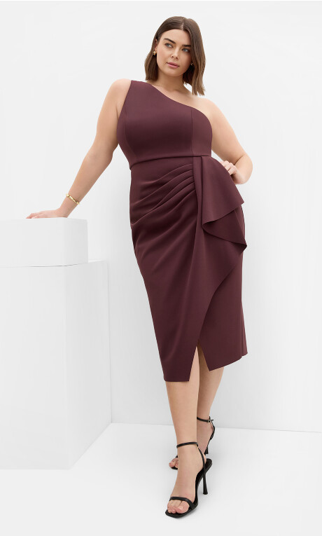 Priyanka One Shoulder Dress - chocolate cherry | City Chic