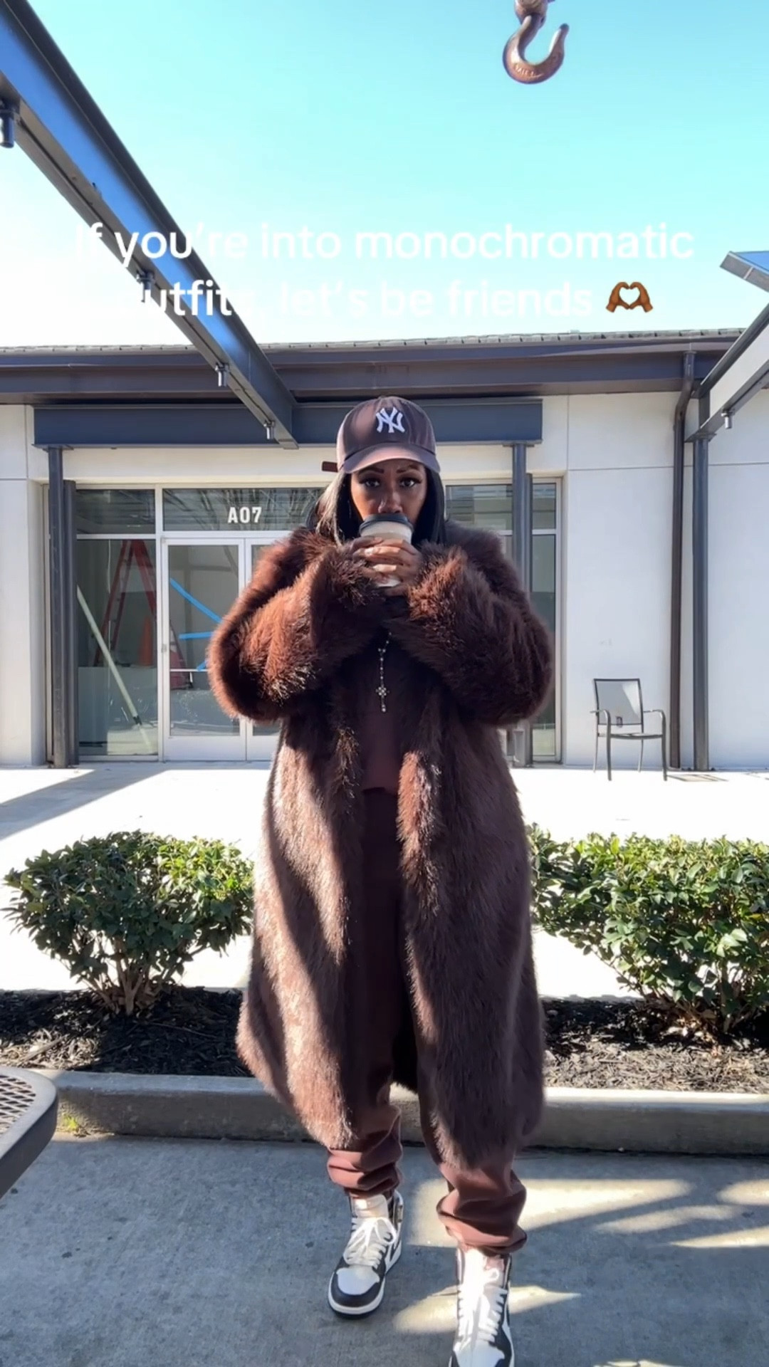 Monochromatic outfit of the day 🤎 I’m wearing a brown sweatsuit, brown hat, brown faux fur coat, and brown and white sneakers

#LTKPetite #LTKFindsUnder50 #LTKootd