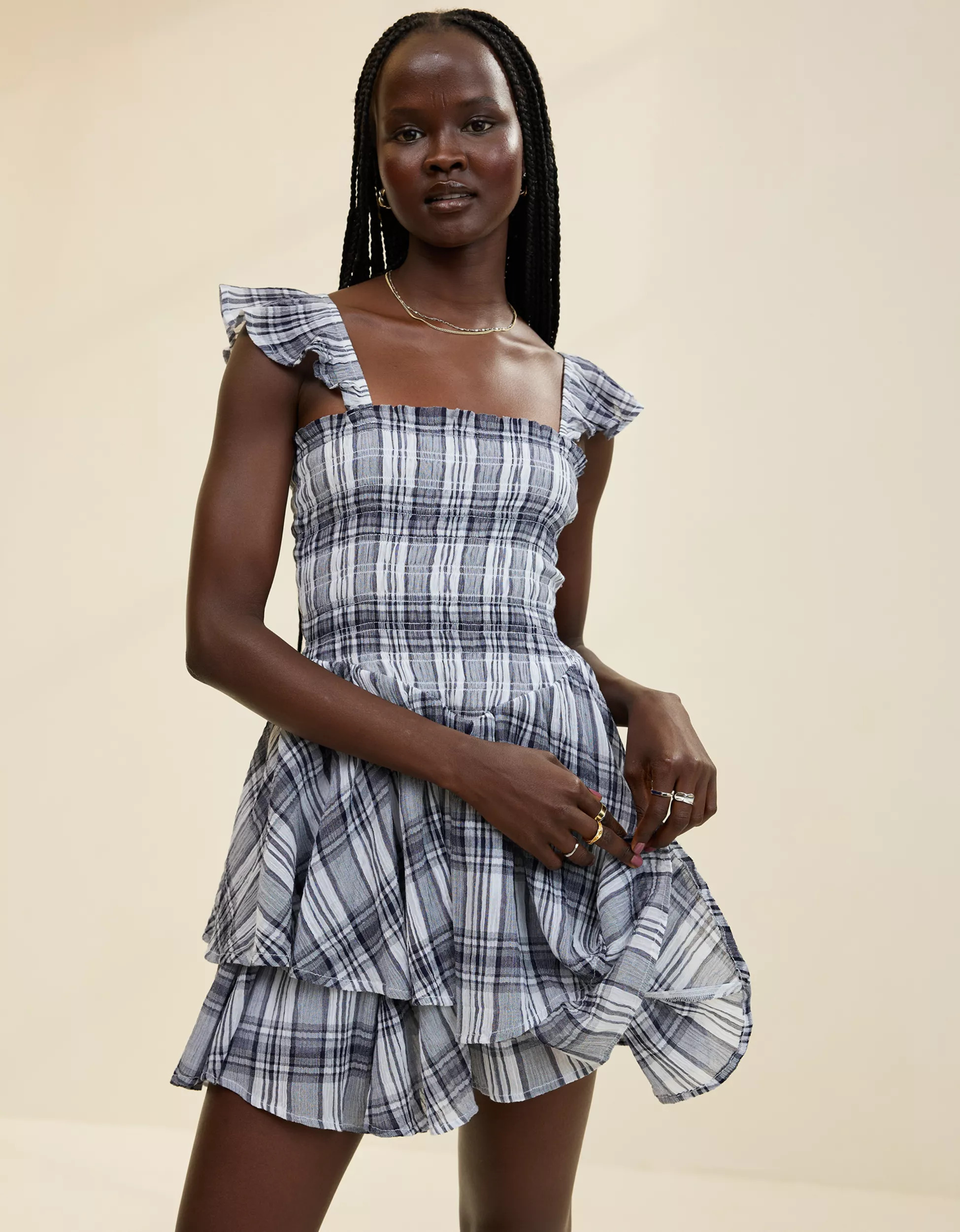 Aerie Plaid Handkerchief Mini Dress | Aerie