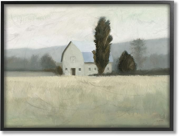 Stupell Industries Farmside Landscape White Barn Green Meadow, Design by James Wiens Black Framed... | Amazon (US)