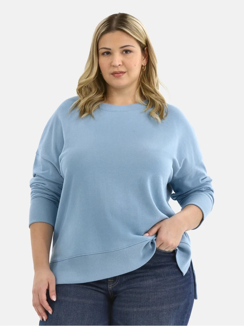 Time and Tru Women's Tunic Sweatshirt with High-Low Hem, Sizes XS -4X | Walmart (US)