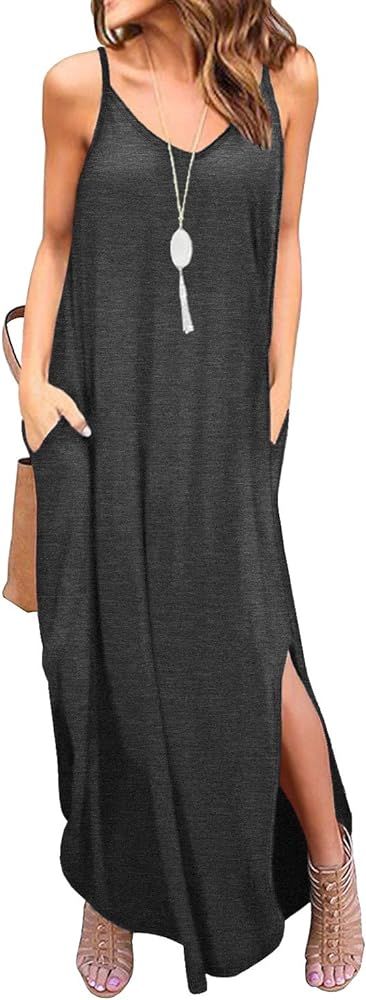 Women's Summer Casual Loose Dress Beach Cover Up Long Cami Maxi Dresses with Pocket | Amazon (US)