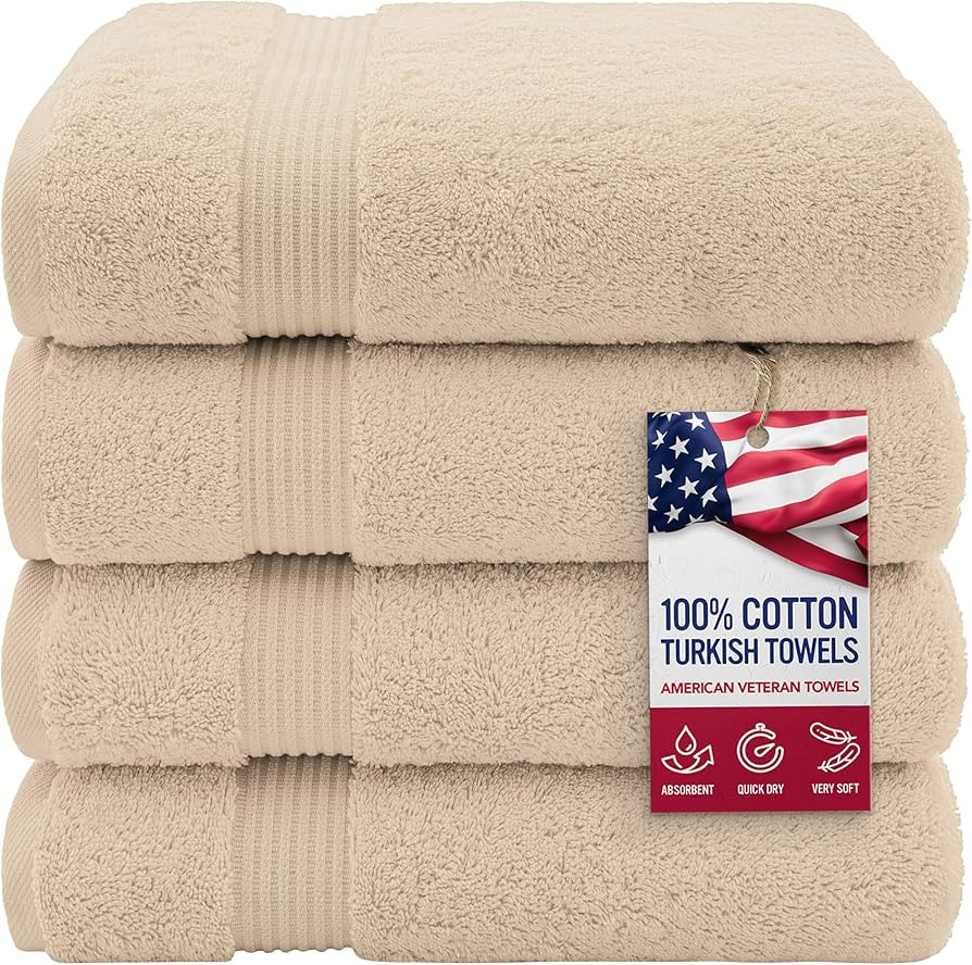 100% Cotton Turkish Bath Towels for Bathroom 4 Pack Clearance Prime, 27x54 Extra Large Premium So... | Amazon (US)