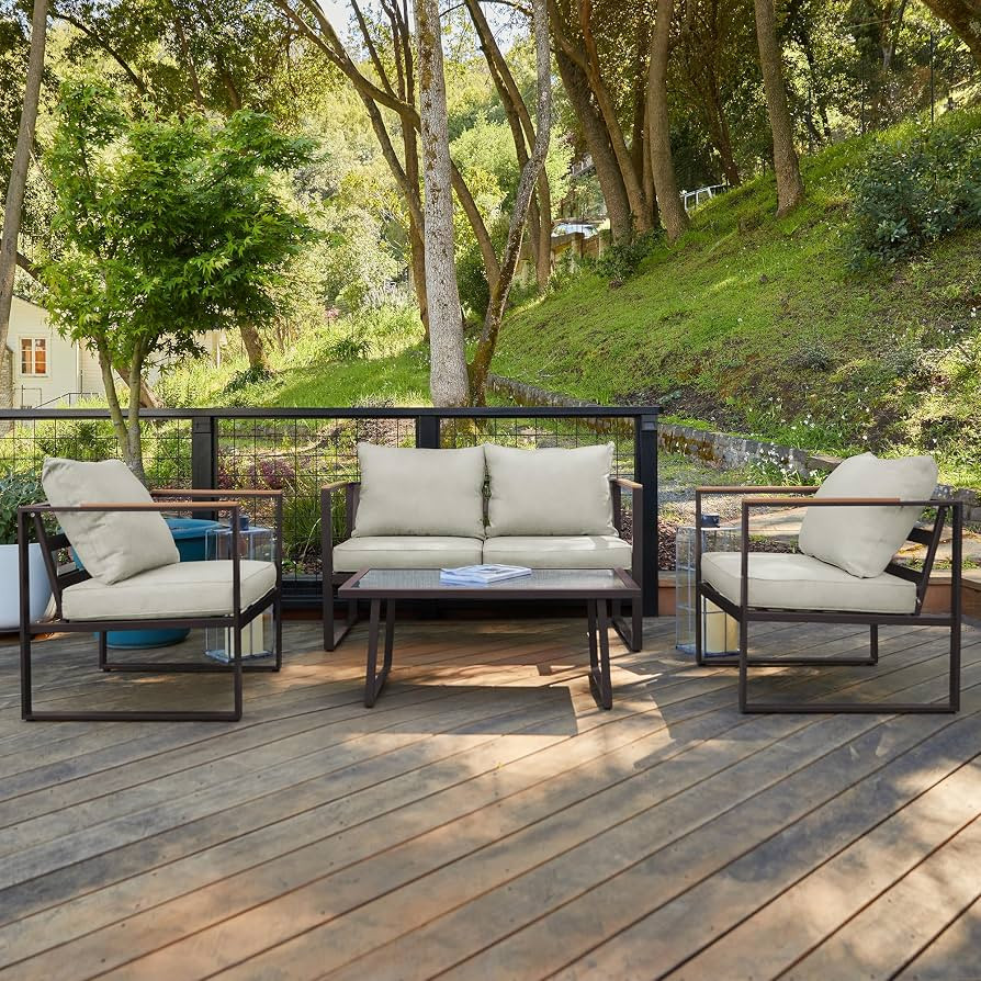 EAST OAK Courtyard Patio Furniture Set, 4-Piece Outdoor Patio Set with Sofa, Removable & Washable... | Amazon (US)
